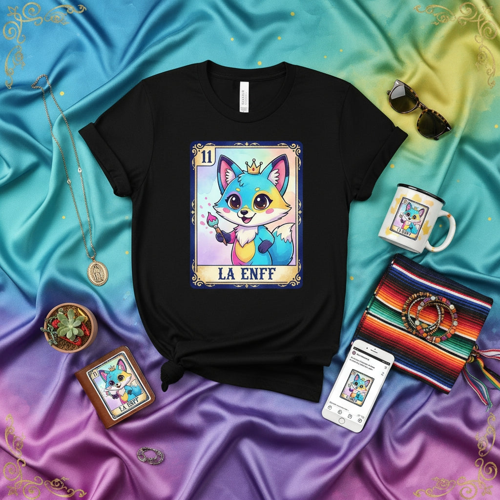 LA ENFF Loteria Card T-Shirt Cute Anime Fox Shirt Number 11 Mexican Bingo Art Tee Unisex Gift Idea