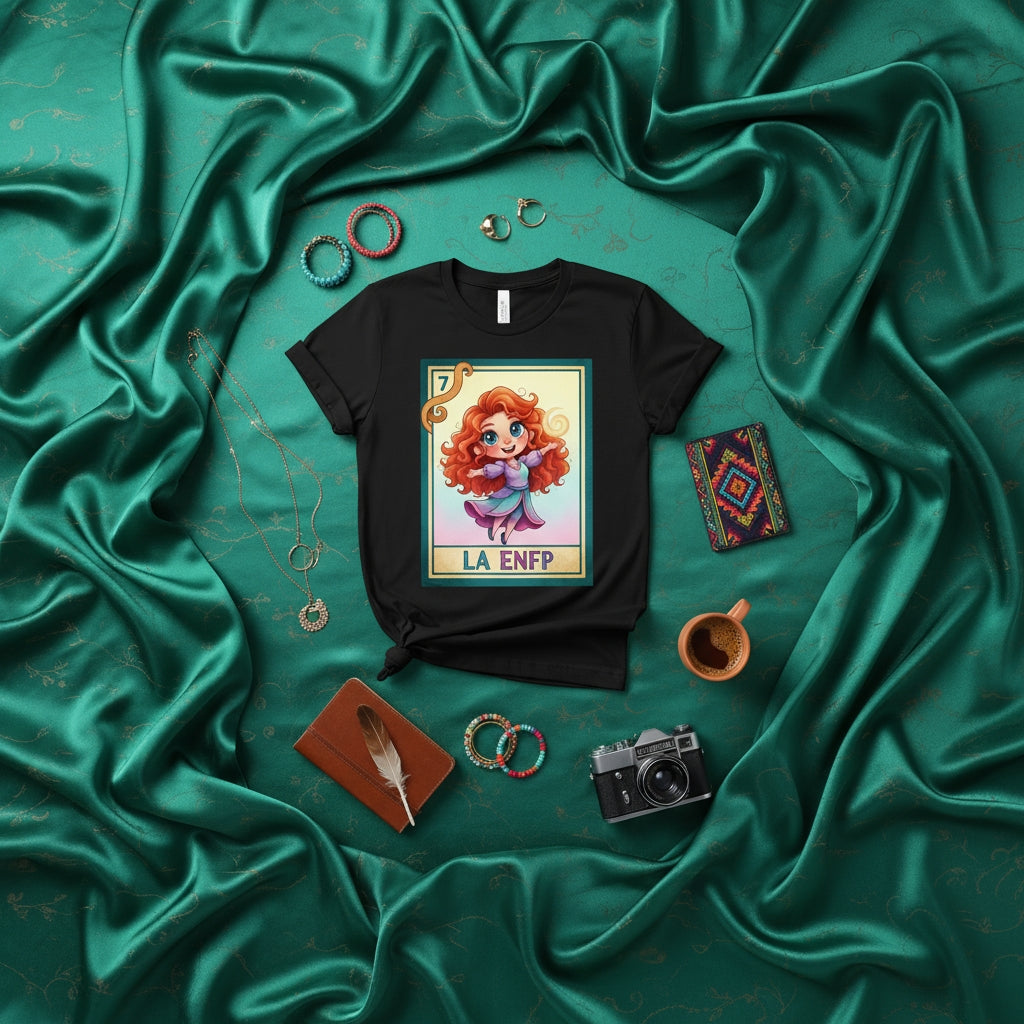 LA ENFP LoterÃa Card T-Shirt, Personality Type Shirt, Funny Mexican Bingo Game Design, Redhead Girl Graphic Tee, Unisex Gift for Extroverts, MBTI Inspired Merch, Cute Illustrated Character Apparel