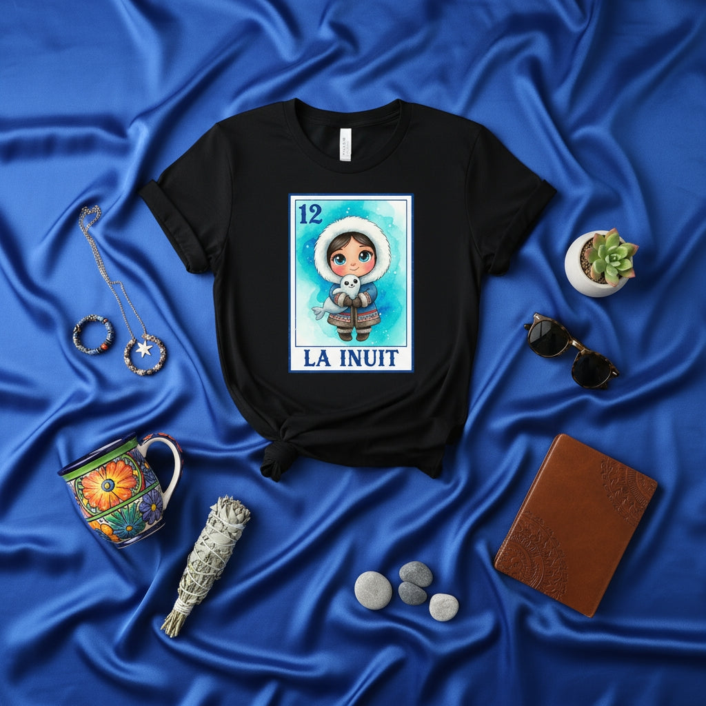 LA INUIT Loteria Card T-Shirt Cute Girl Seal Baby Inuit Indigenous Culture Graphic Tee Mexican Bingo Game Shirt Unisex Gift Idea 12
