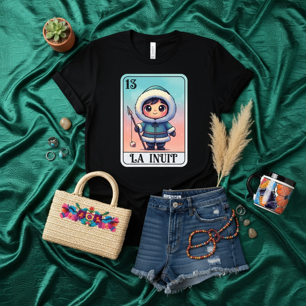 LA INUIT Cute Indigenous People Lotería Card 13 Unisex T-Shirt Funny Mexico Bingo Game Kawaii Artwork Tee Shirt Gift Idea for Her Him