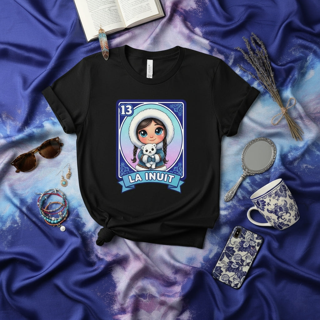 LA INUIT Cute Girl Arctic Card Number 13 Unisex Graphic Tee Shirt La Lotería Inspired Design