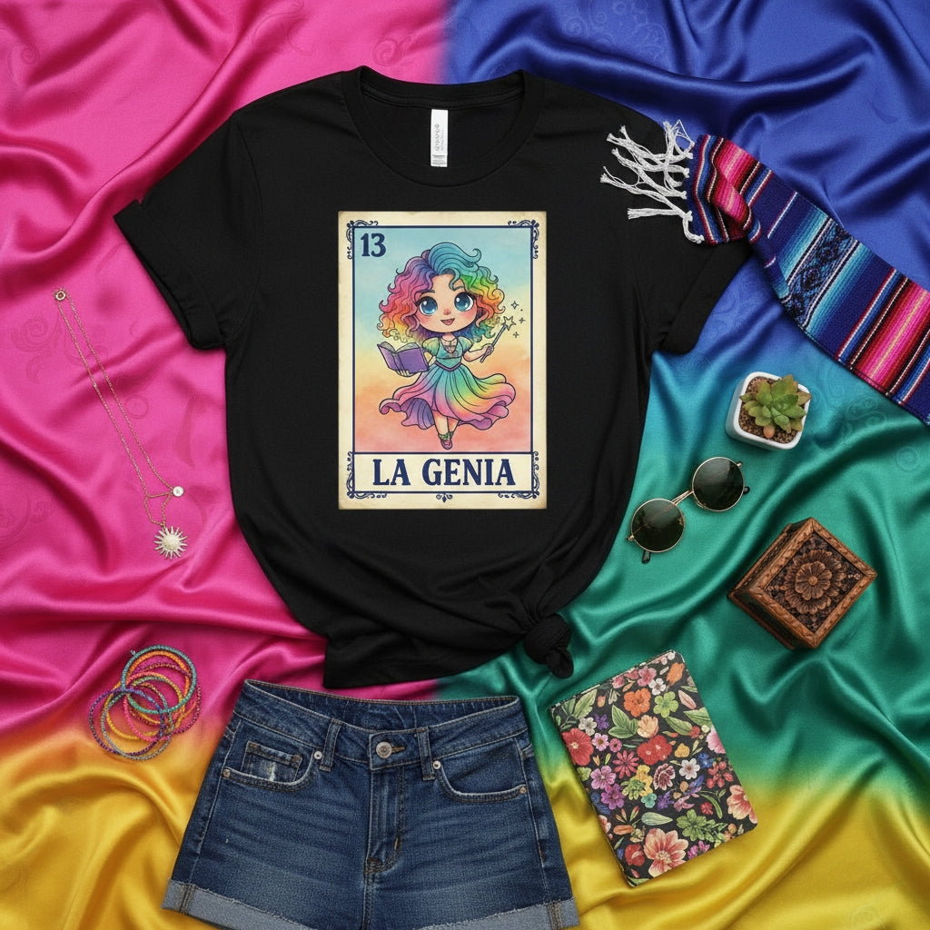LA GENIA Loteria Card T-Shirt, Cute Rainbow Fairy Girl Design, Mexican Bingo Game Themed Unisex Tee, Graphic Print Clothing Gift