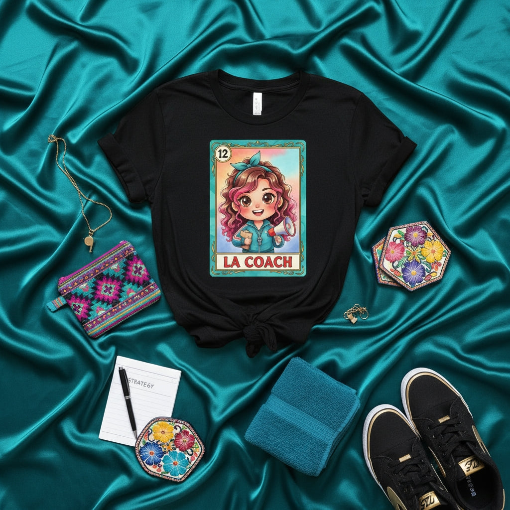 LA COACH Cute Latina Lotería Card T-Shirt - Coach Card Number 12 - Mexican Bingo Art Tee - Unisex Graphic T-Shirt - Unique Gift for Coaches and Fitness Enthusiasts