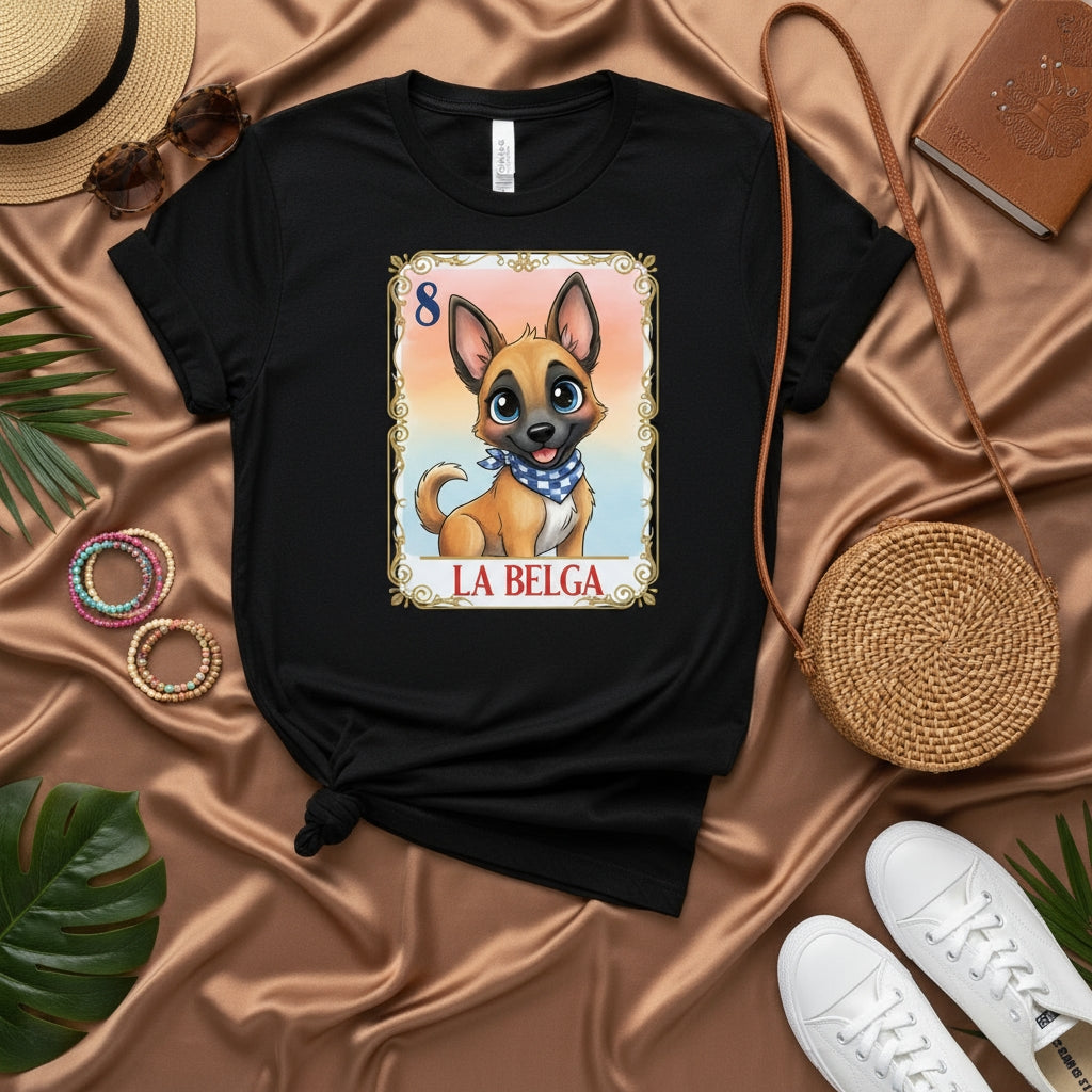 LA BELGA Malinois Dog Puppy Loteria Card T-Shirt Unisex Mexican Bingo Game Design Belgian Shepherd Tee Shirt for Dog Lovers Gift Idea Number 8