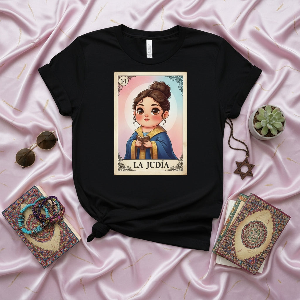 LA JUDÍA Cute Chibi Loteria Card T-Shirt, Jewish Girl Design, Funny Mexican Bingo Game Tee, Unisex Adult Clothing, Unique Gift Idea