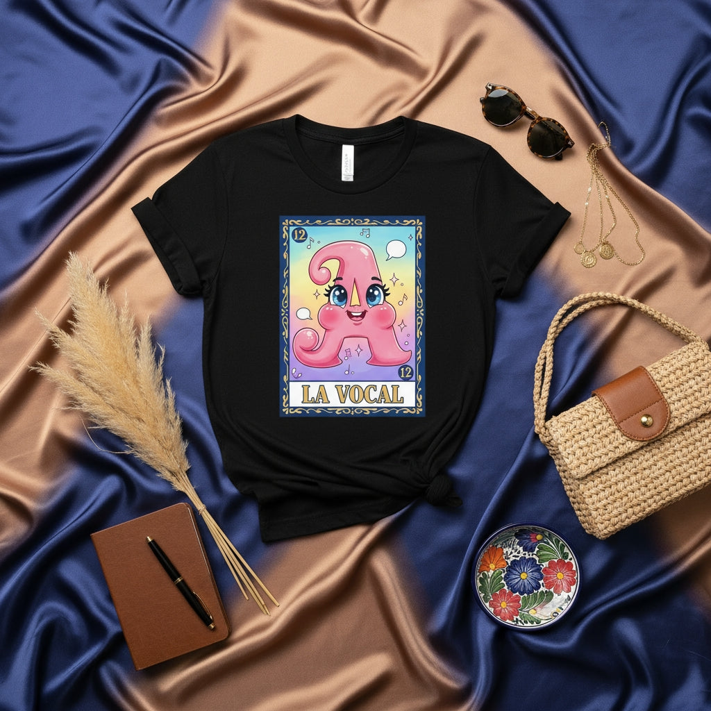 LA VOCAL Loteria Card T-Shirt Cute Letter A Vowel Character Mexican Bingo Game Design Unisex Tee Shirt Top
