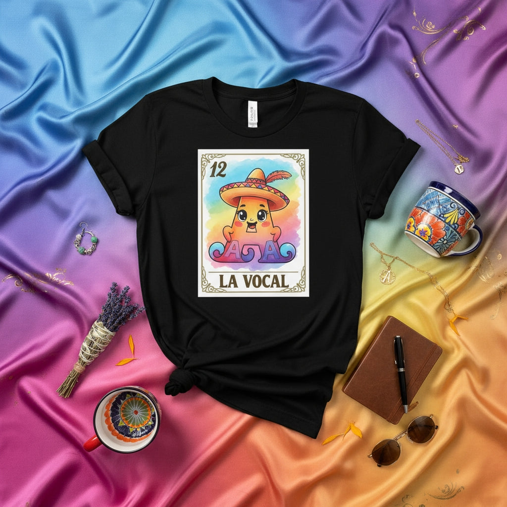LA VOCAL Mexican Loteria Card T-Shirt Cute Cartoon Octopus Rainbow Design Unisex Tee Hispanic Culture Game Art Graphic Apparel