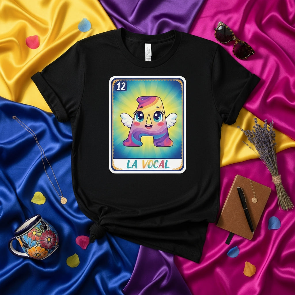 LA VOCAL Loteria Card T-Shirt Cute Letter A Graphic Tee Funny Spanish Bingo Game Design Unisex Shirt