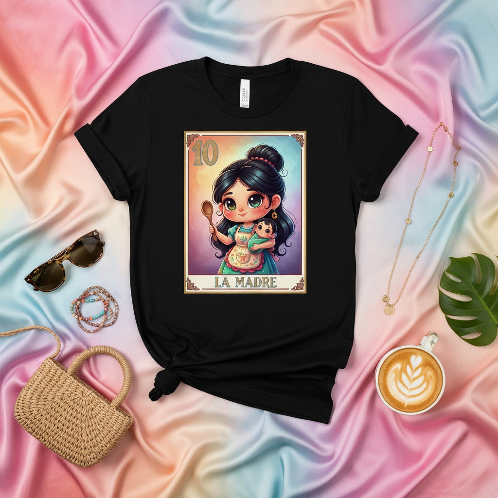 LA MADRE Cute Loteria Card T-Shirt, Mexican Mom & Baby Mother's Day Gift, Chingona Tee, Latina Motherhood Shirt, Spanish Culture Game Art Apparel