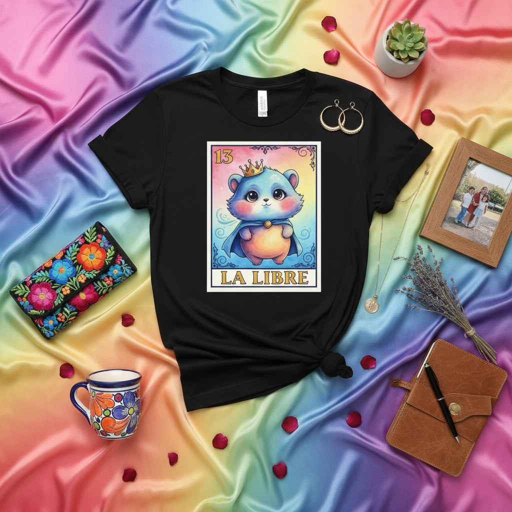 LA LIBRE Cute Hamster King Loteria Card Graphic Tee | Unisex Softstyle Short Sleeve T-Shirt | Funny Mexican Bingo Game Art Gift for Men & Women