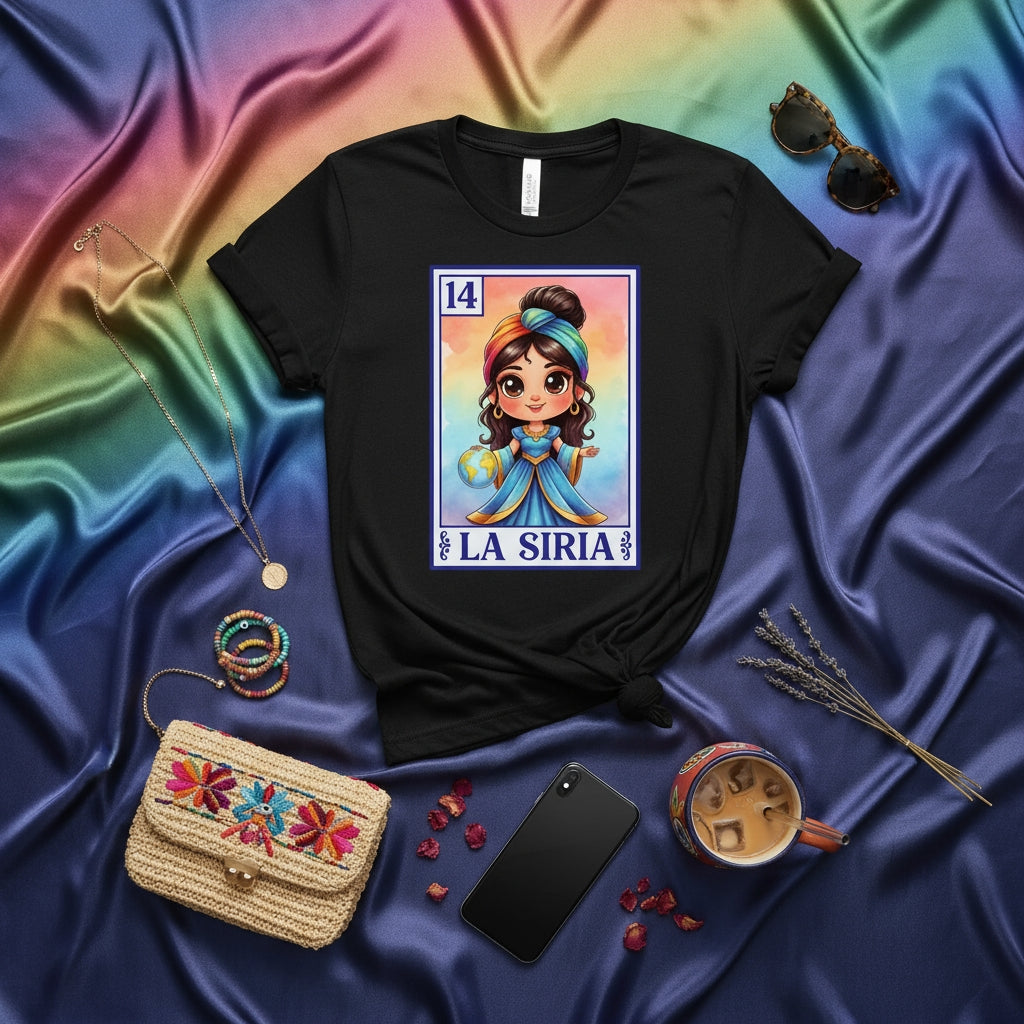 LA SIRIA Lotería Card 14 Cute Girl T-Shirt, Mexican Bingo Game Inspired Apparel, Unique Hispanic Culture Graphic Tee, Unisex
