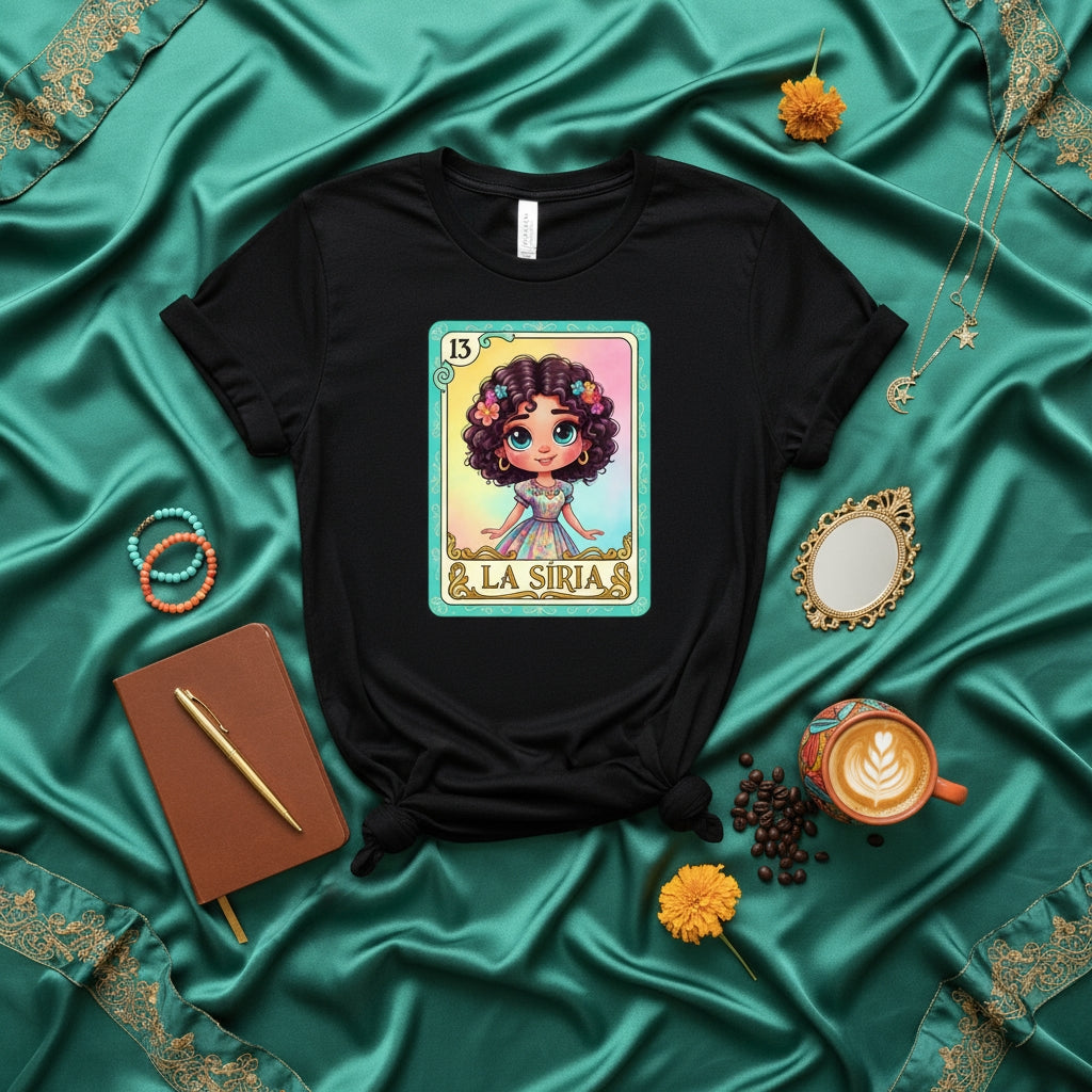 LA SIRIA Loteria Card T-Shirt Cute Cartoon Character Design Encanto Inspired Graphic Tee Unisex Apparel Gift for Fans