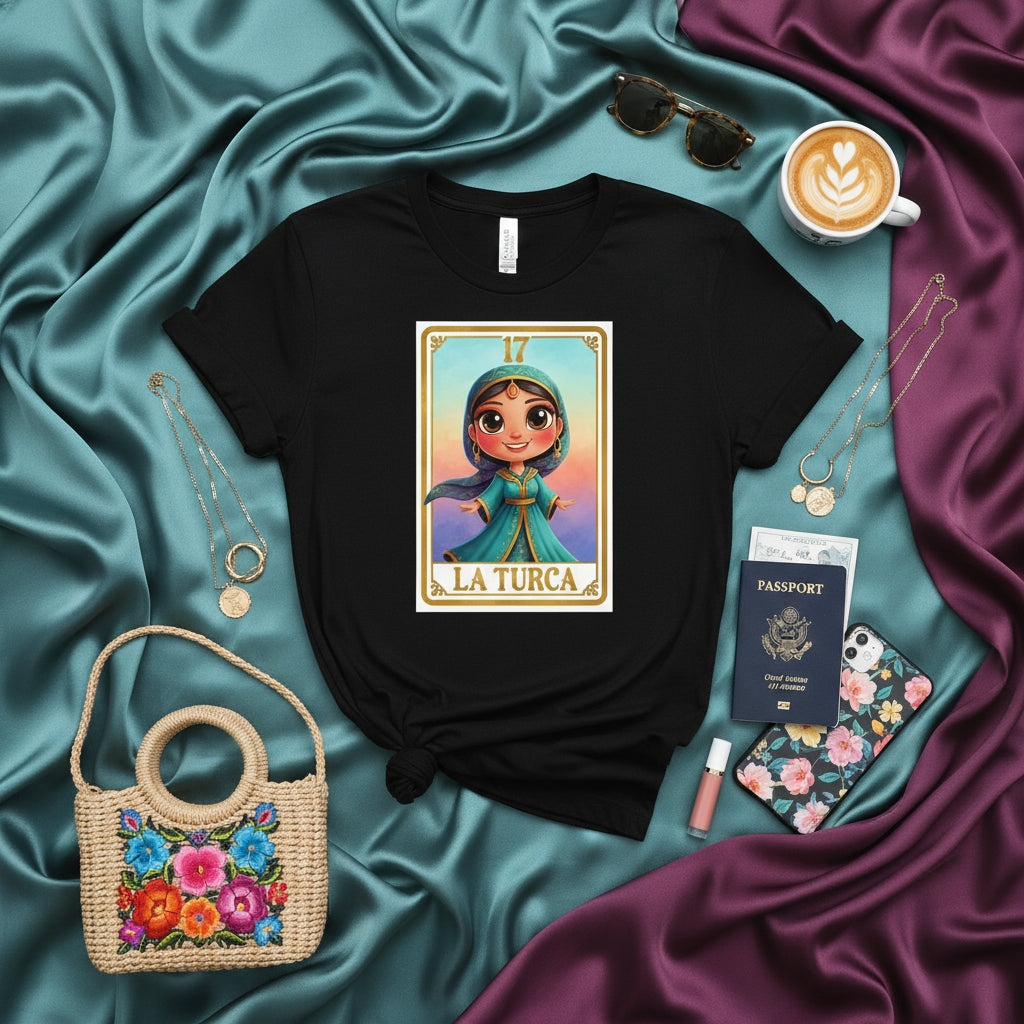 LA TURCA La Lotería Card 17 T-Shirt, Cute Cartoon Princess Style Graphic Tee, Funny Mexican Bingo Game Inspired Unisex Shirt, Unique Cultural Gift Idea, Latina Pride Apparel