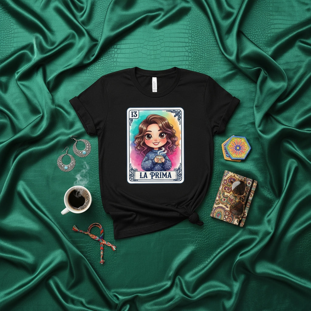 La Prima Loteria Card T-Shirt Cute Cousin Gift for Her Unisex Funny Mexican Bingo Game Top Latina Aesthetic Shirt with Sweet Girl Graphic Design