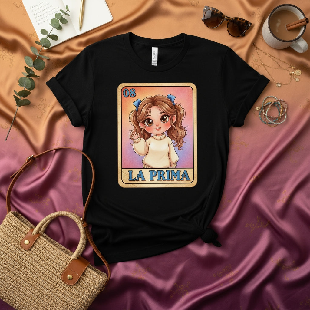 LA PRIMA Cute Chibi Lotería Card T-Shirt Unisex Mexican Bingo Cousin Graphic Tee Shirt Gift Idea for Women and Girls  LA PRIMA Cute Chibi Lotería Card T-Shirt Unisex Mexican Bingo Cousin Graphic Tee Shirt Gift Idea for Women and Girls.