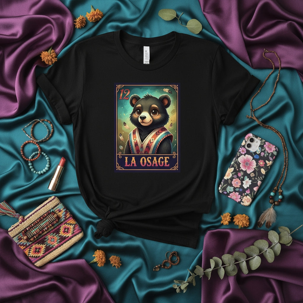 LA OSAGE Bear Loteria Card Unisex T-Shirt - Native American Inspired Folk Art Graphic Tee - Osage Nation Culture Design Gift Idea