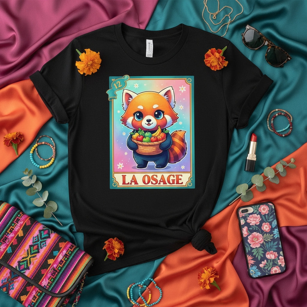 LA OSAGE Cute Red Panda Lotería Card T-Shirt Unisex Graphic Tee, Kawaii Animal Art Mexican Bingo Style Shirt Gift, Colorful Vibrant Design