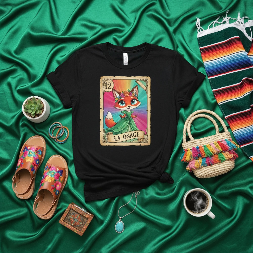 LA OSAGE Rainbow Fox Cute Lotería Card T-Shirt Unisex Mexican Bingo Game Style Tee Hispanic Heritage Gift for Women