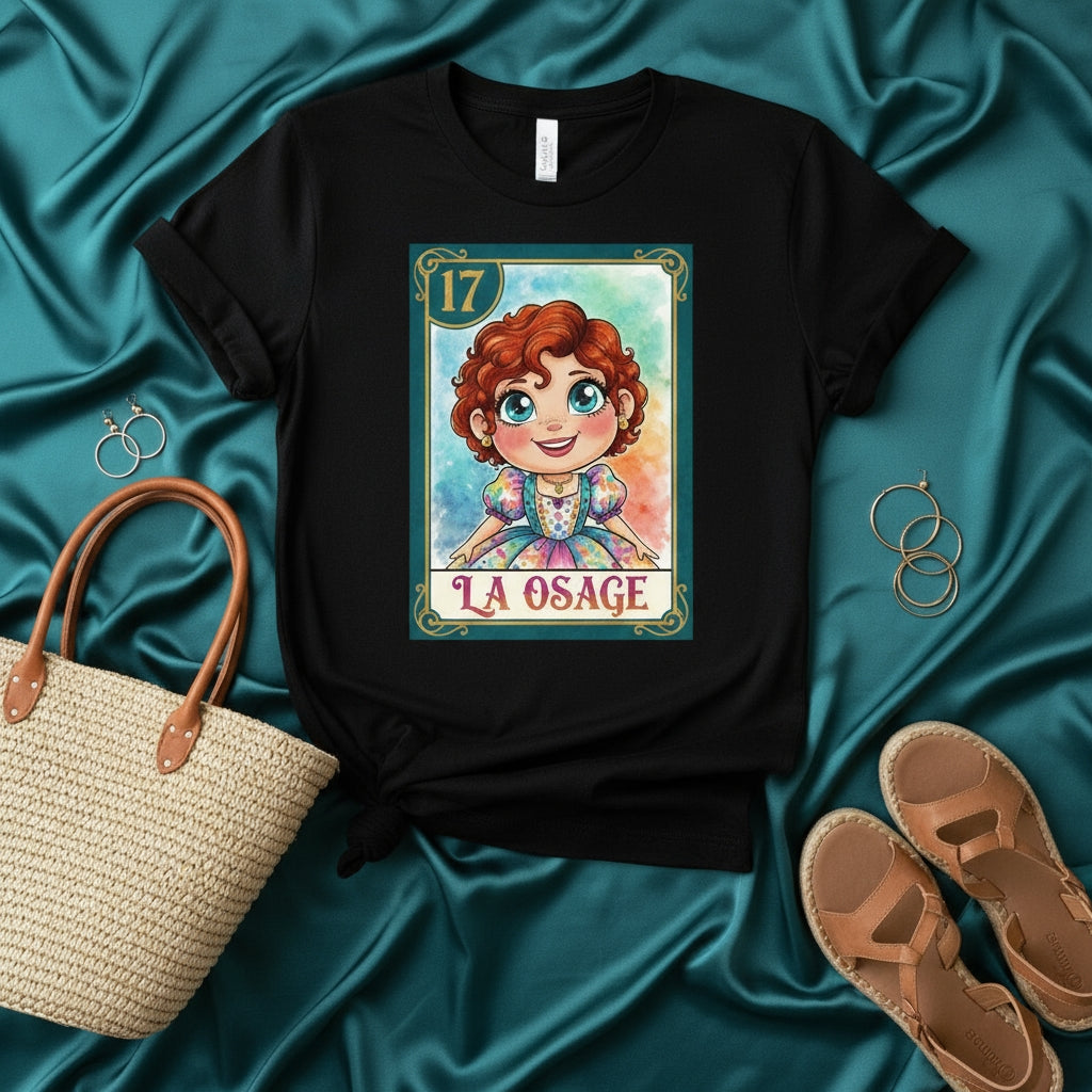 LA OSAGE Vintage Style La Lotería Card T-Shirt, Cute Redhead Girl Watercolor Graphic Tee, Unisex Mexican Bingo Game Inspired Apparel, Number 17 Shirt