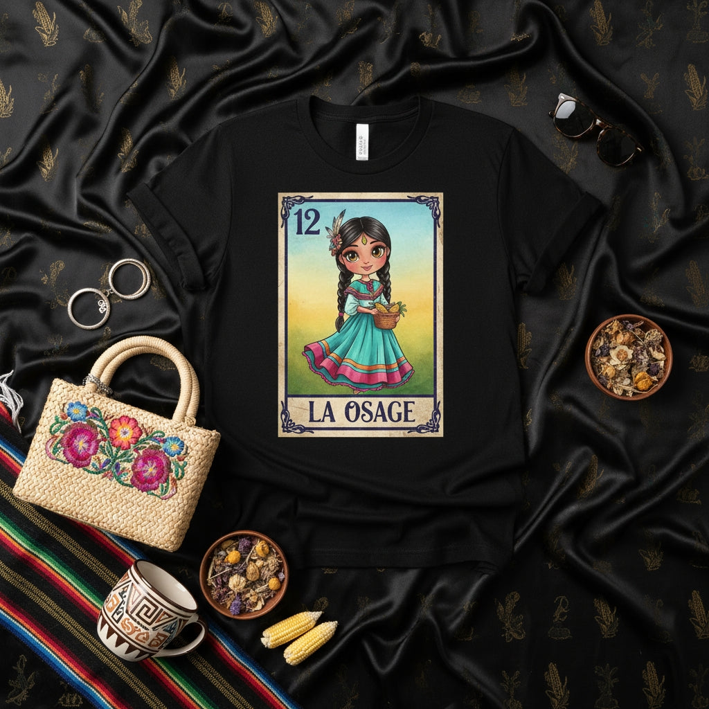 LA OSAGE Osage Tribe Girl Loteria Card T-Shirt, Native American Indigenous Mexican Bingo Design, Women's Cute Graphic Tee, Unisex Osage Nation Shirt Gift, Traditional Cultural Art Print Apparel