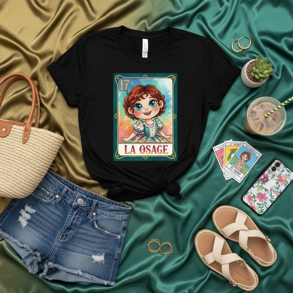 LA OSAGE Cute Girl Loteria Card T-Shirt: Day of the Dead Mexican Bingo Style Apparel, Graphic Tee, Unisex Softstyle Casual Shirt Gift Idea