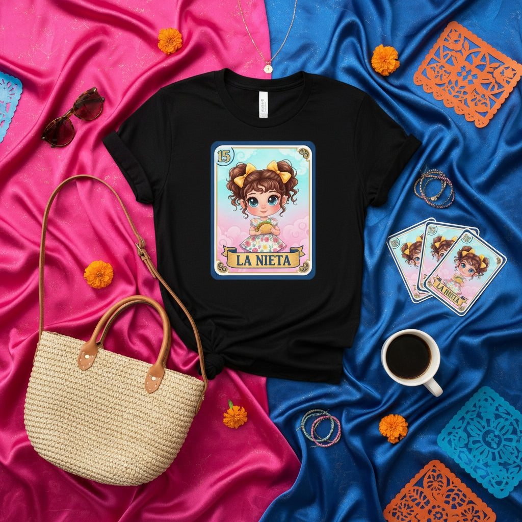 La Nieta Cute Chibi Loteria Card T-Shirt, Mexican Bingo Game Niece Granddaughter Graphic Tee, Fun Hispanic Heritage Gift Shirt, Unisex