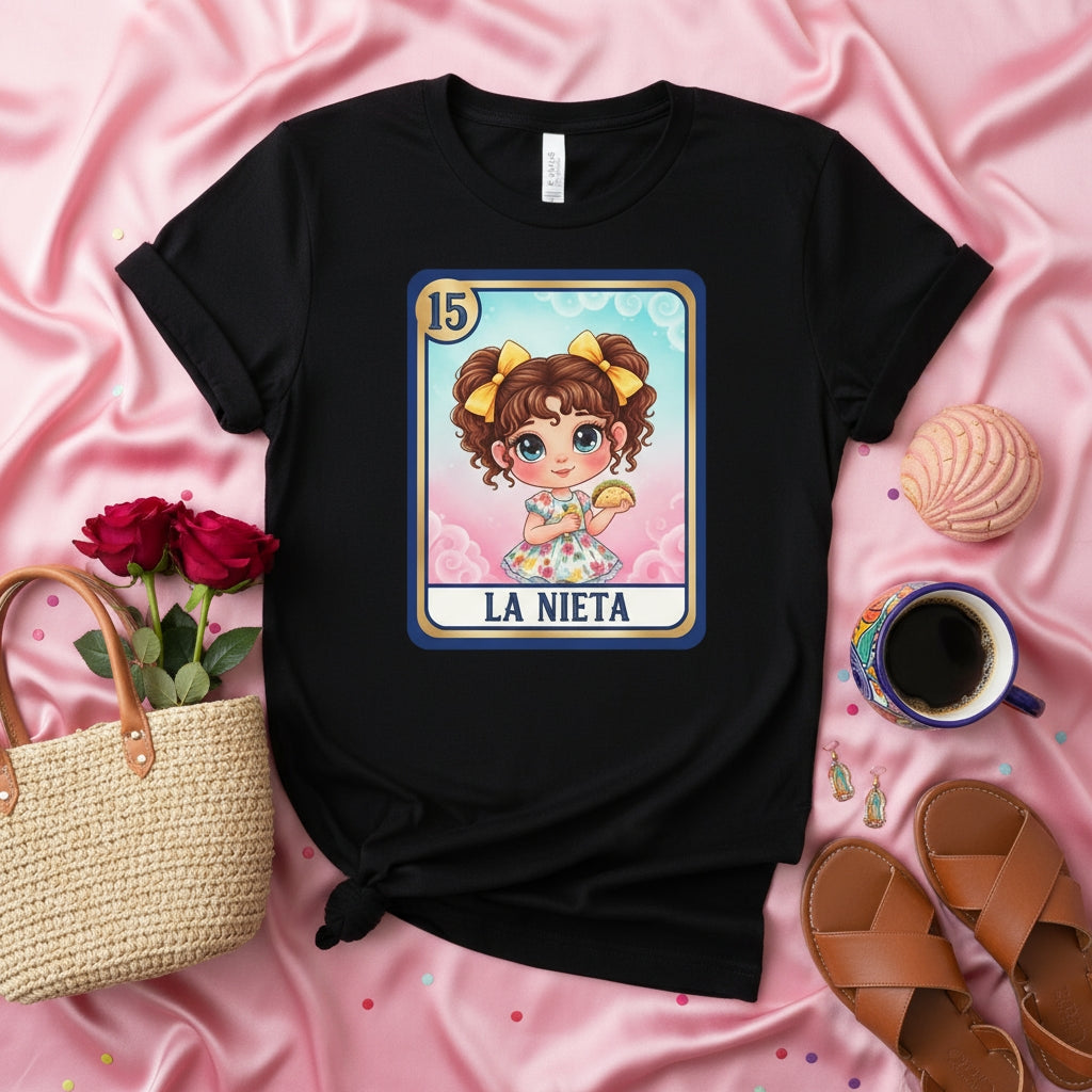 LA NIETA Loteria Card Shirt, Cute Little Granddaughter Graphic Tee, Traditional Mexican Bingo Game Design, Unisex T-Shirt Gift