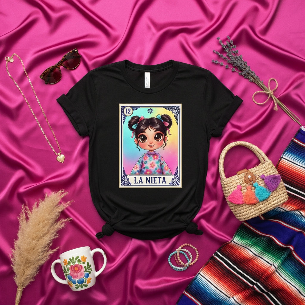 LA NIETA Loteria Card T-Shirt Cute Granddaughter Graphic Tee Unisex Mexican Bingo Game Style Apparel