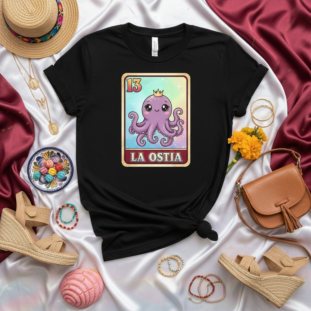 LA OSTIA Cute Octopus La Loteria Card 13 Unisex T-Shirt, Mexican Bingo Game Art Tee, Kawaii Sea Animal Graphic Shirt, Trendy Hispanic Culture Apparel Gift Idea