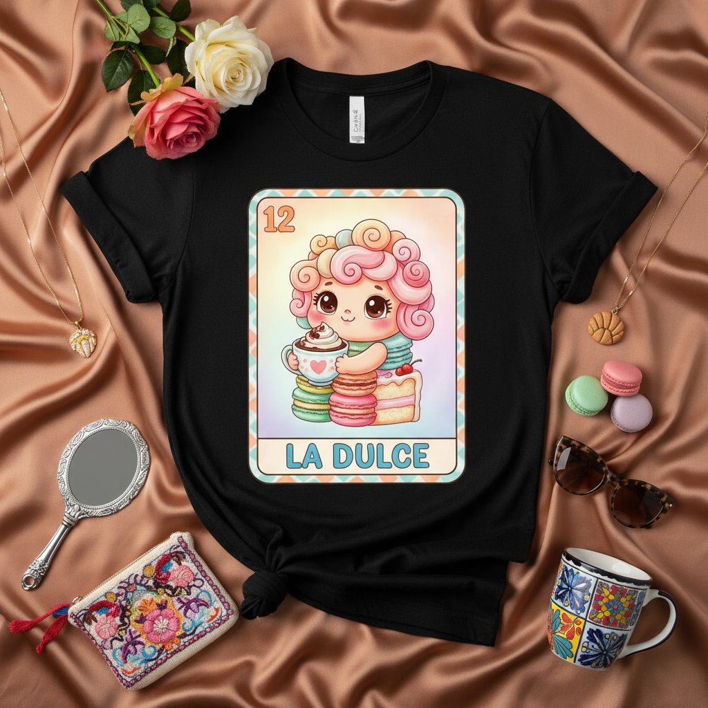 La Dulce Loteria Card T-Shirt Cute Pastel Baby Girl Sweet Treats Desserts Macarons Cake Coffee Tee Gift for Bakers and Foodies
