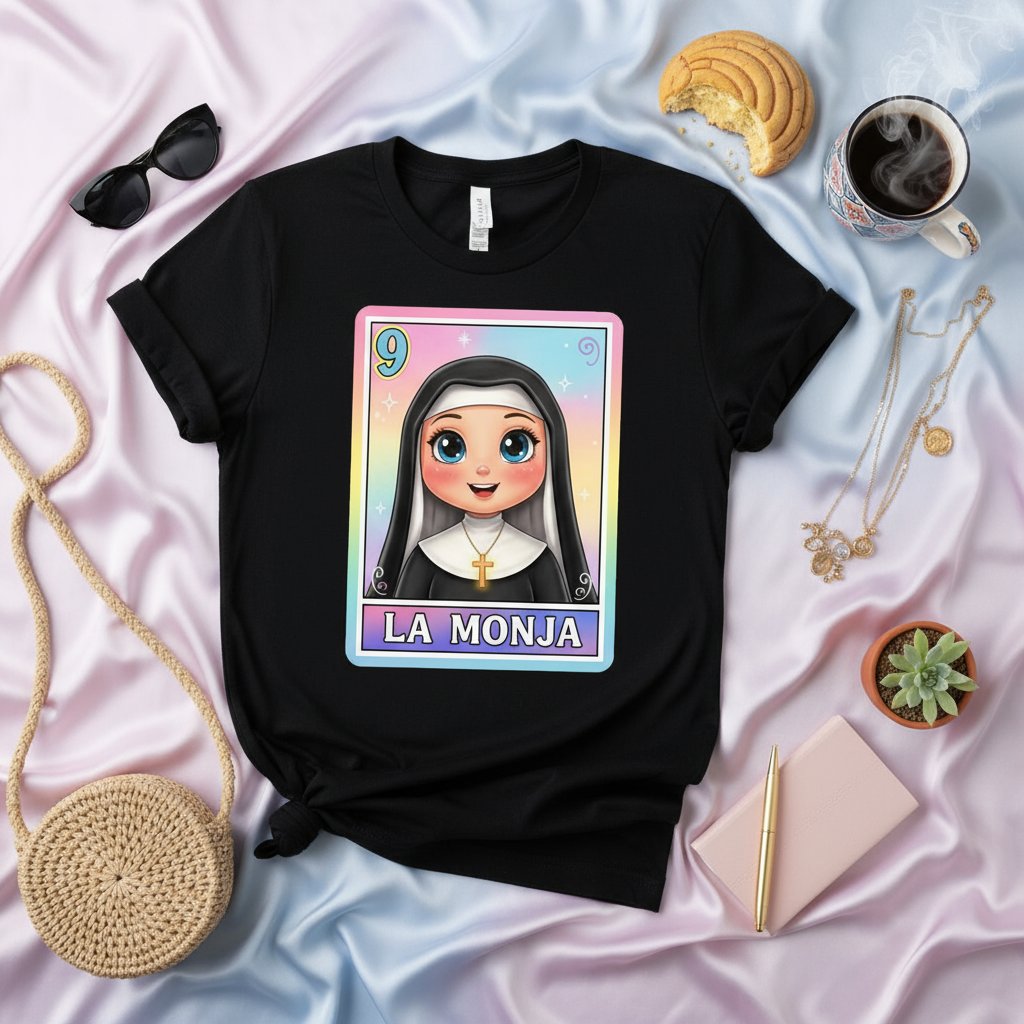LA MONJA Cute Nun Loteria Card Graphic Tee Shirt Unisex Gaming Culture Traditional Mexican Bingo T-Shirt Gift